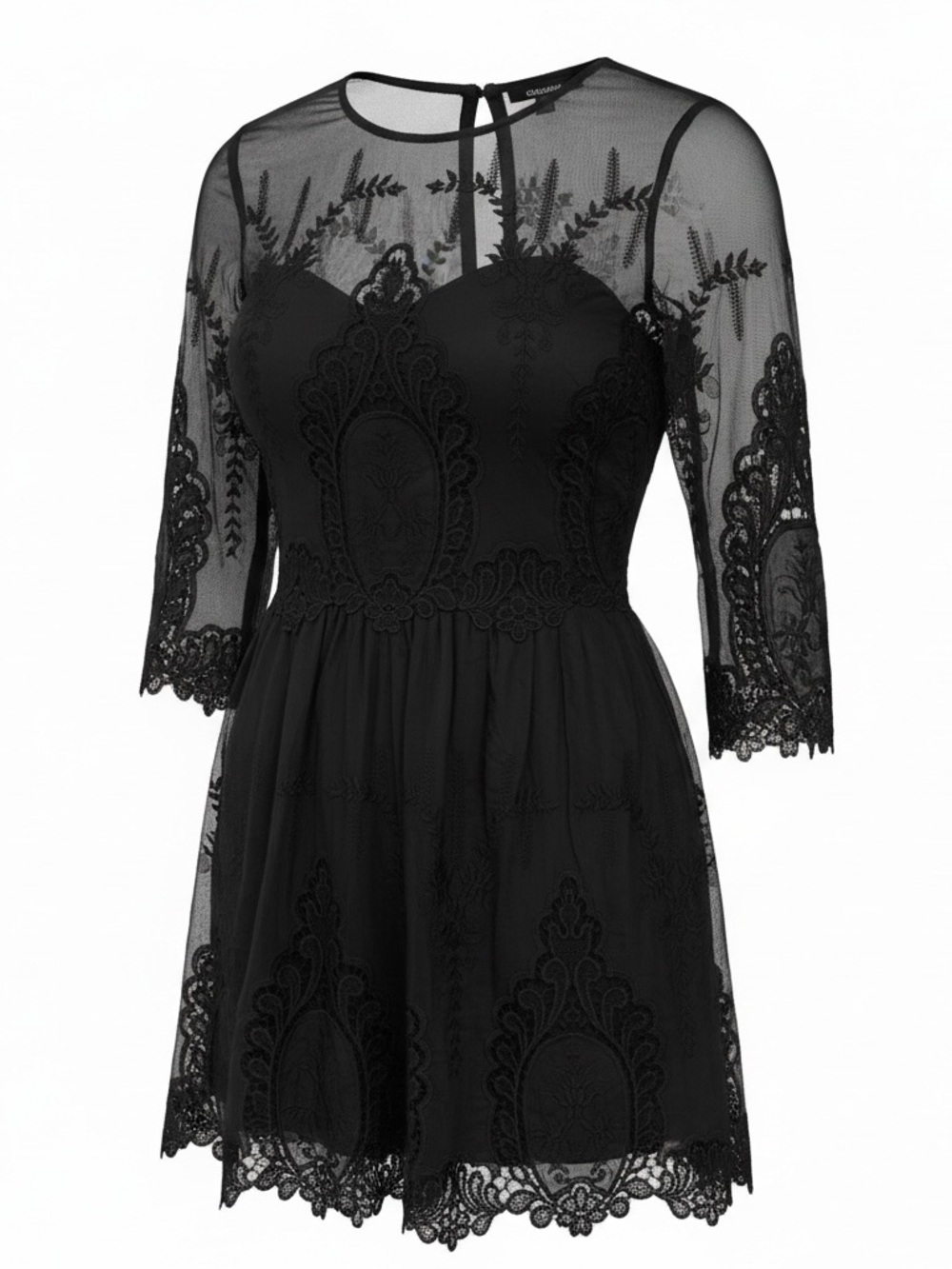 Dolce Vita Black Lace Embroidered Mini Dress S Gothic Witchy Boho Sheer